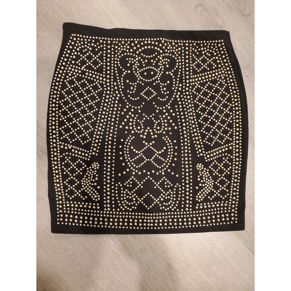 Banjul Women's Black Short Mini With Gold Rhinestone Design Skirt Size M